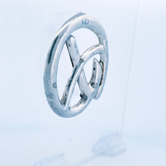 Vintage Estate 925 Sterling Silver Pendant Brooch-Pin, Unique O with X Design - Picture 2 of 10